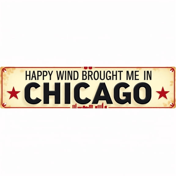 Chicago Wind Sign 16*4 Inches "HAPPY WIND BROUGHT ME IN CHICAGO" Living Room Study City Themed Decor