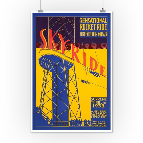 Chicago World's Fair 1933 - 34 - Sky Ride Vintage Poster USA c. 1933 (12x18 Art Print, Wall Decor Travel Poster)