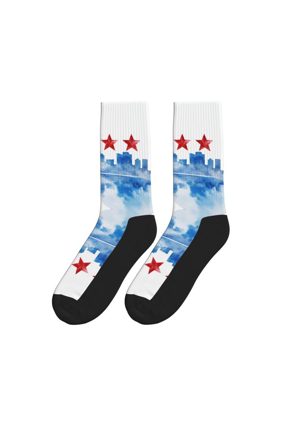 Chicagoan City Flag Art Colorful Athletic Crew Novelty Socks For Men Women