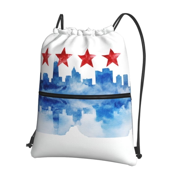 Chicagoan City Flag Art Drawstring Backpack Water Resistant String Bag Sports Sackpack Gym Sack For Men Women