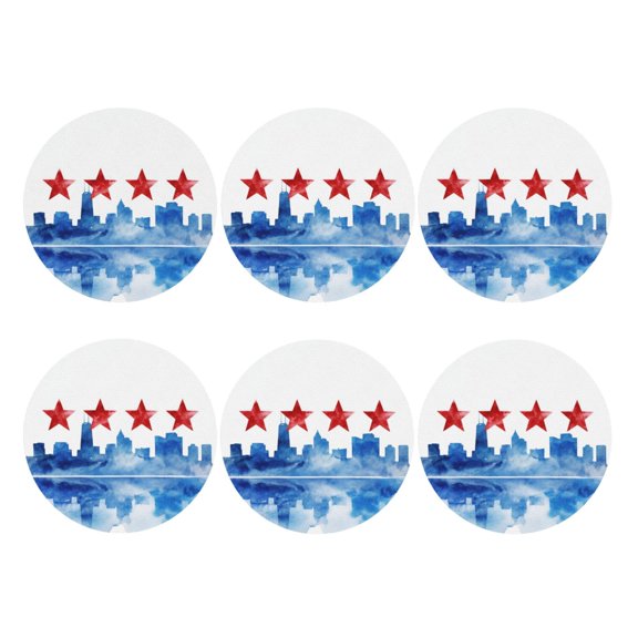 Chicagoan City Flag Leather Drink Coasters for Drinks (6 Pack) for Tabletop Protection Round Shape