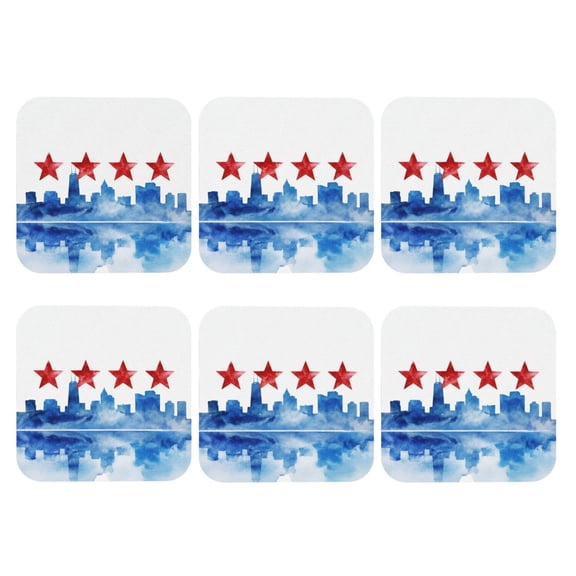 Chicagoan City Flag Leather Drink Coasters for Drinks (6 Pack) for Tabletop Protection Square