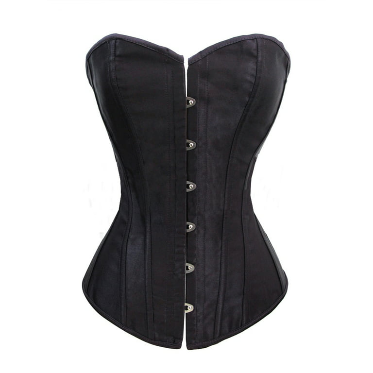 Chicastic Black Satin Sexy Strong Boned Corset Lace Up Bustier Top - Small