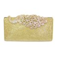 thumbnail image 1 of Chicastic Mesh Rhinestone Peacock Hard Box Wedding Cocktail Clutch Purse - Gold, 1 of 2