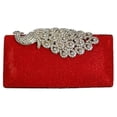 thumbnail image 1 of Chicastic Mesh Rhinestone Peacock Hard Box Wedding Cocktail Clutch Purse - Red, 1 of 1