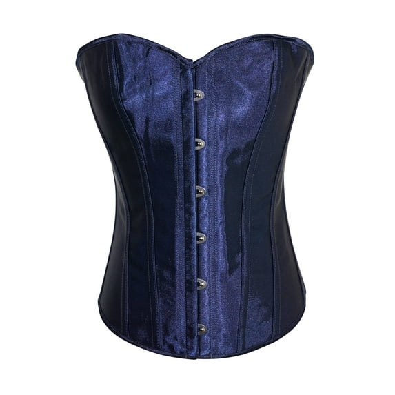 Chicastic Navy Blue Satin Sexy Strong Boned Corset Lace Up Bustier Top - 7-8 XL