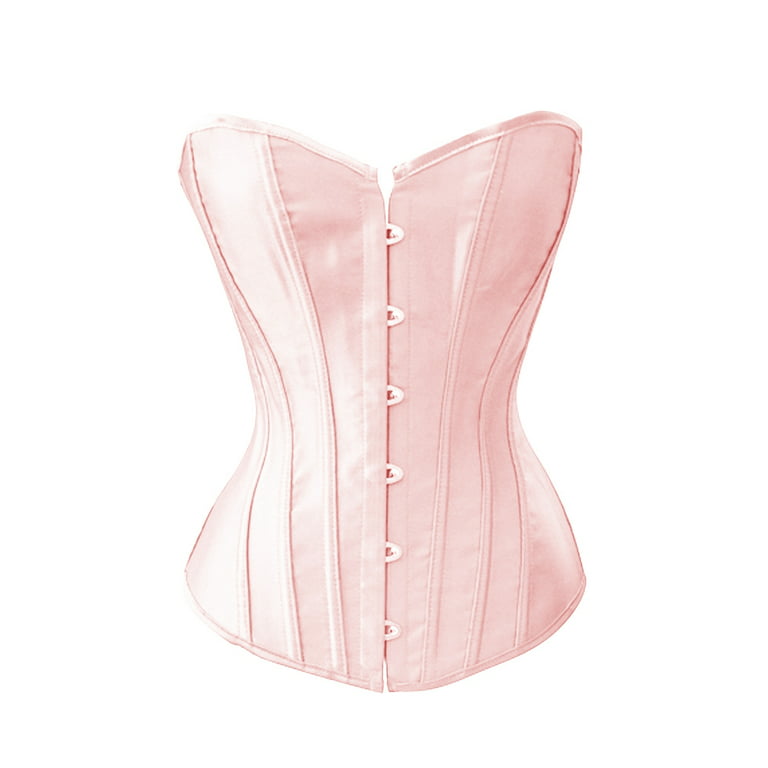 Chicastic Pink Satin Sexy Strong Boned Corset Lace Up Bustier Top - Small