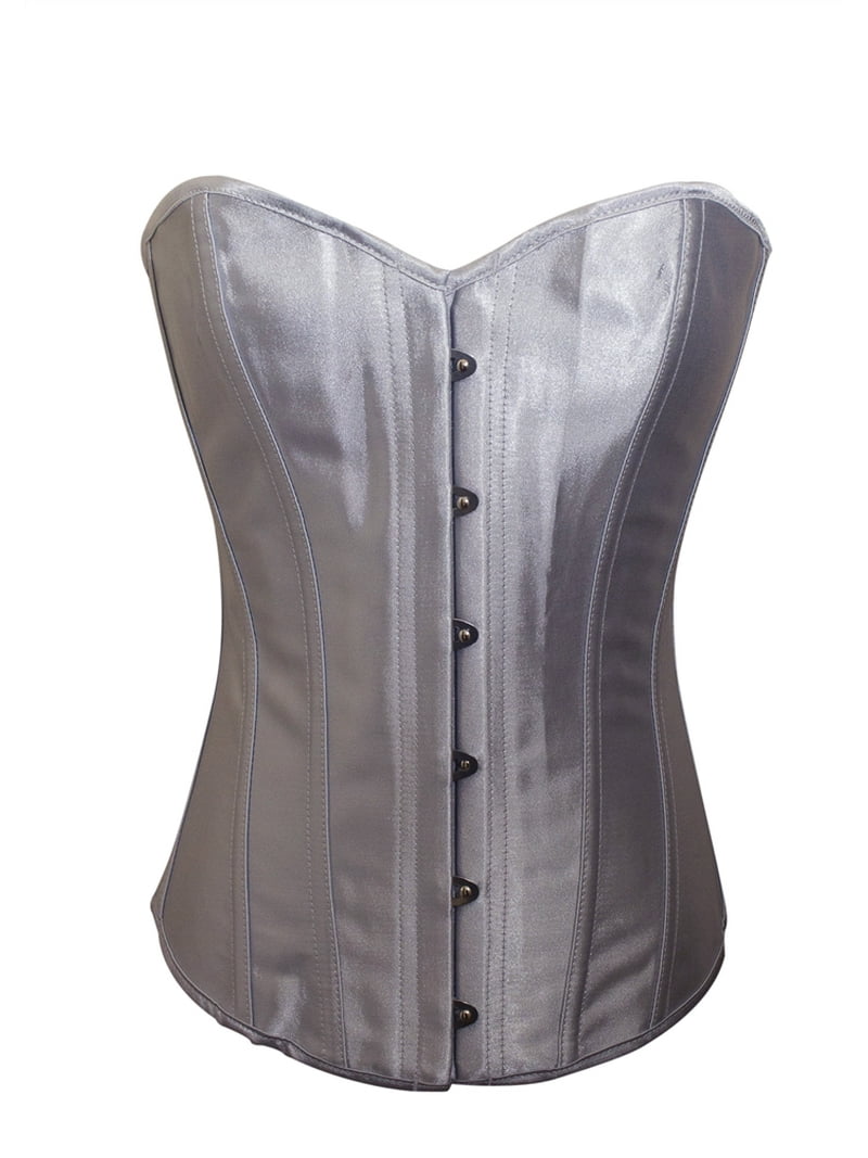 Chicastic Silver Grey Satin Sexy Strong Boned Corset Lace Up
