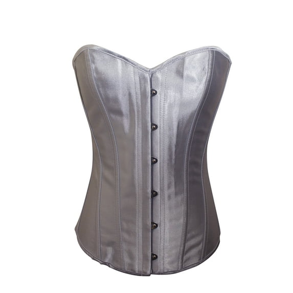 Chicastic Silver Grey Satin Sexy Strong Boned Corset Lace Up Bustier Top - XX-Large