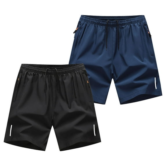 Chiccall 2 Pack Mens Quick Dry Workout Shorts with Zipper Pockets Summer Solid Lightweight Drawstring Elastic Waist Shorts