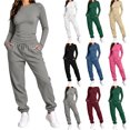 thumbnail image 1 of Chiccall 2 Piece Fall Outfits for Women Stretchy Long Sleeve Crew Neck Crop Top High Waist Drawstring Jogger Pants Matching Lounge Set Tracksuits Set, 1 of 10