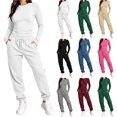 thumbnail image 1 of Chiccall 2 Piece Fall Outfits for Women Stretchy Long Sleeve Crew Neck Crop Top High Waist Drawstring Jogger Pants Matching Lounge Set Tracksuits Set, 1 of 10
