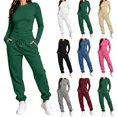 thumbnail image 1 of Chiccall 2 Piece Fall Outfits for Women Stretchy Long Sleeve Crew Neck Crop Top High Waist Drawstring Jogger Pants Matching Lounge Set Tracksuits Set, 1 of 10