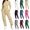thumbnail image 1 of Chiccall 2 Piece Fall Outfits for Women Stretchy Long Sleeve Crew Neck Crop Top High Waist Drawstring Jogger Pants Matching Lounge Set Tracksuits Set, 1 of 10