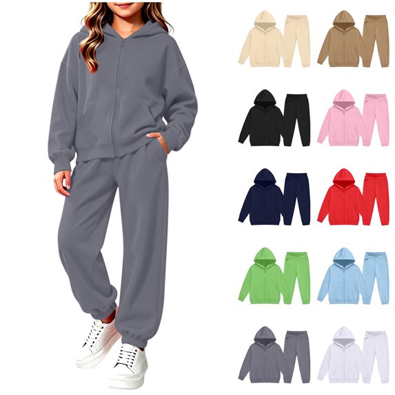 Chiccall 2 Piece Outfits for Girls Kids Fleece Zip Up Sweatsuits Fall Winter Hoodies and Sweatpant Athletic Tracksuits for School, Workout, Jogging, or Casual Occasion