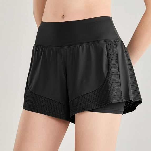 Chiccall 2 in 1 Plue Size Women's Athletic Shorts, Breathable Lightweight Running Sports Active Short with Elastic Plus size Black XXXXXL