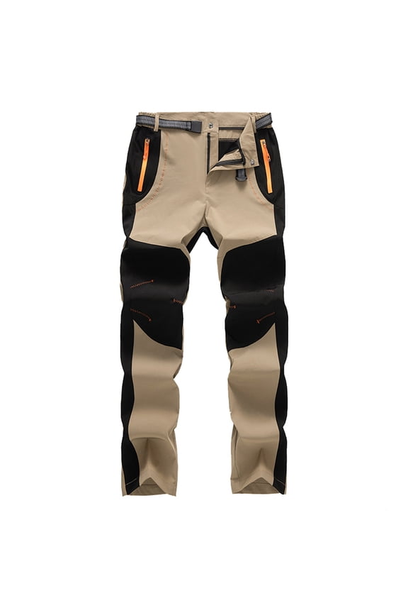 2025 Fall Fashion Patchwork Cargo Pants Snap Zipper Elastic Waist Waterproof Pants Straight Leg Outdoor Hiking Climbing Pants with Zipper Pockets Sizes S to 5XL