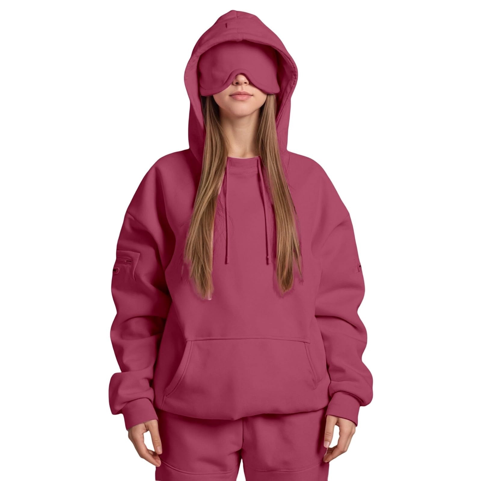 Travel Hoodie With Built-in Eye Mask & Hidden Pockets – Comfort Pullover For Airplane, Lounge, Sleep, S-4XL, Multiple Colors