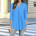 thumbnail image 1 of Chiccall 3/4 Sleeve Shirts for Women Summer Printed V Neck Blouse Fashion Loose Tunic Top Sky Blue XXL, 1 of 5