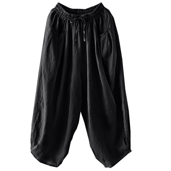 Chiccall Loose Summer Wide Leg Linen Pants Women Casual Elastic Waist Drawstring Trousers Beach Vacation Capri Pants for Women