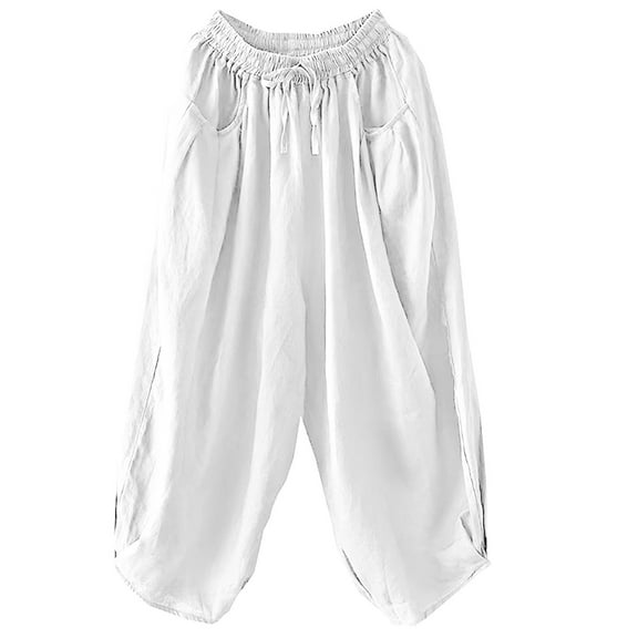 Chiccall Loose Summer Wide Leg Linen Pants Women Casual Elastic Waist Drawstring Trousers Beach Vacation Capri Pants for Women