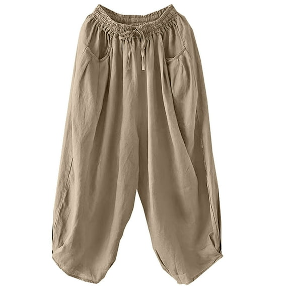 Chiccall Loose Summer Wide Leg Linen Pants Women Casual Elastic Waist Drawstring Trousers Beach Vacation Capri Pants for Women