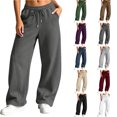 thumbnail image 1 of Chiccall Baggy Wide Leg Sweatpants for Women Elastic Drawstring Waist Pockets Casual Sweat Pants Athleisure Loungewear Trousers, 1 of 2
