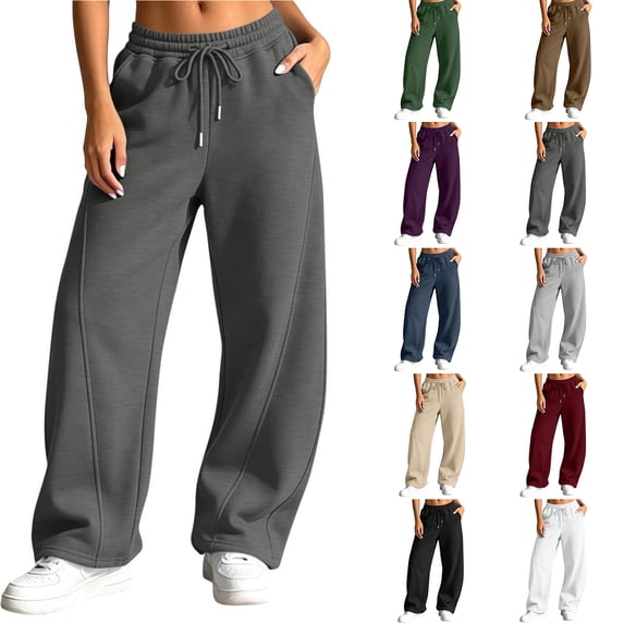 Chiccall Baggy Wide Leg Sweatpants for Women Elastic Drawstring Waist Pockets Casual Sweat Pants Athleisure Loungewear Trousers
