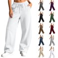 thumbnail image 1 of Chiccall Baggy Wide Leg Sweatpants for Women Elastic Drawstring Waist Pockets Casual Sweat Pants Athleisure Loungewear Trousers, 1 of 7