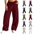 thumbnail image 1 of Chiccall Baggy Wide Leg Sweatpants for Women Elastic Drawstring Waist Pockets Casual Sweat Pants Athleisure Loungewear Trousers, 1 of 7