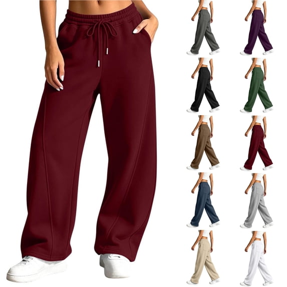 Chiccall Baggy Wide Leg Sweatpants for Women Elastic Drawstring Waist Pockets Casual Sweat Pants Athleisure Loungewear Trousers