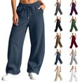 thumbnail image 1 of Chiccall Baggy Wide Leg Sweatpants for Women Elastic Drawstring Waist Pockets Casual Sweat Pants Athleisure Loungewear Trousers, 1 of 7
