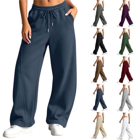 Chiccall Baggy Wide Leg Sweatpants for Women Elastic Drawstring Waist Pockets Casual Sweat Pants Athleisure Loungewear Trousers