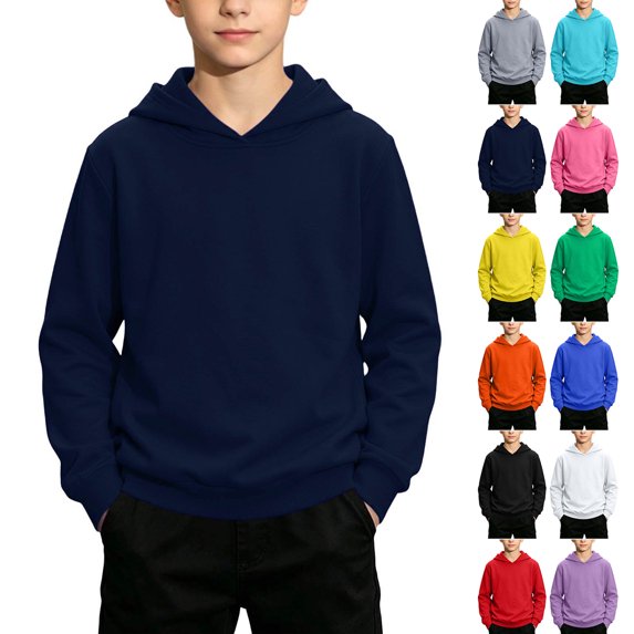 Chiccall Basic Solid Hooded Sweatshirt for Kids Oversized Street Style Soft Fleece Daily Hoodies for Girls Boys