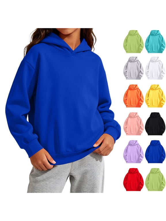 Basic Solid Hooded Sweatshirt for Kids Oversized Street Style Soft Fleece Daily Hoodies for Girls