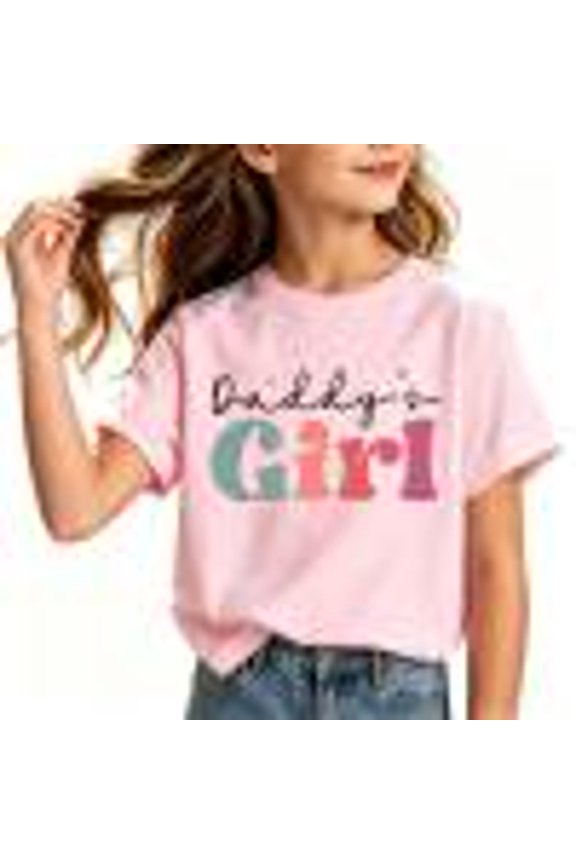 Boys and Girls Shirts Basic Place Trends Icons Daddy's Girl Letter Print Graphic Casual Loose Short Sleeve T-Shirts Lightweight Breathable Comfy Versatile Daily Wear Cute Tops for Kids