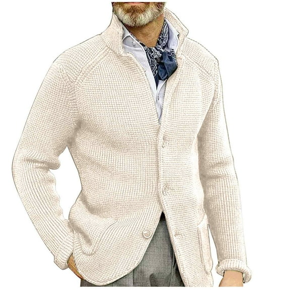 Chiccall Cardigan Sweaters for Men Vintage Knitted Button Down Textured Sweater Casual Winter Warm Lapel Coat with Pocket