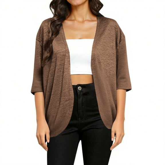 Chiccall Cardigan Sweaters for Women Loose 3/4 Sleeve Open Front Cardigans Summer Fall Fashion Lightweight Tops for Women