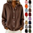 thumbnail image 1 of Chiccall Cardigan Sweaters for Women Women's Long Sleeve Button Down Sweater Coat, Casual Fall Winter Fashion Hooded Knit Outerwear Coffee S, 1 of 10