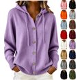thumbnail image 1 of Chiccall Cardigan Sweaters for Women Women's Long Sleeve Button Down Sweater Coat, Casual Fall Winter Fashion Hooded Knit Outerwear Purple S, 1 of 10