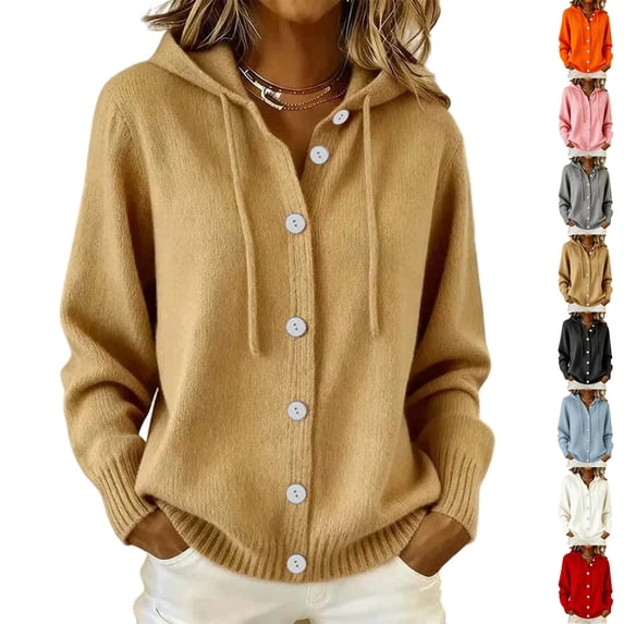 Chiccall Cardigan Sweaters for Women Women's Long Sleeve Button Down Sweater Coat, Casual Fall Winter Open‑Front Hooded Knit Outerwear