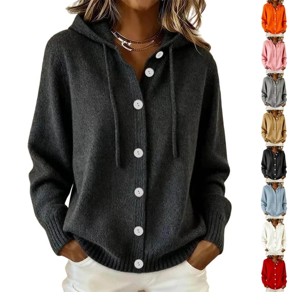 Chiccall Cardigan Sweaters for Women Women's Long Sleeve Button Down Sweater Coat, Casual Fall Winter Open‑Front Hooded Knit Outerwear