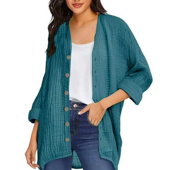Chiccall Cardigans for Women Casual Cotton Button Down Long Sleeve Oversized Textured Fall Outerwear