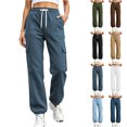 thumbnail image 1 of Chiccall Cargo Jogger Sweatpants for Women Elastic Drawstring High Waist Loose Cuffed Athletic Pants with Multi Pockets, 1 of 8