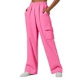 thumbnail image 1 of Chiccall Cargo Pants Women Baggy Elastic Waist Sweatpants Loose Wide Leg Casual Fashion Solid Trousers with 4 Pockets, 1 of 5