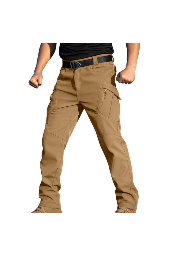 Cargo Pants for Men with Fleece Lining Soft Waterproof Ripstop Work Pants Outdoor Ski Hiking Pants Multiple Pockets
