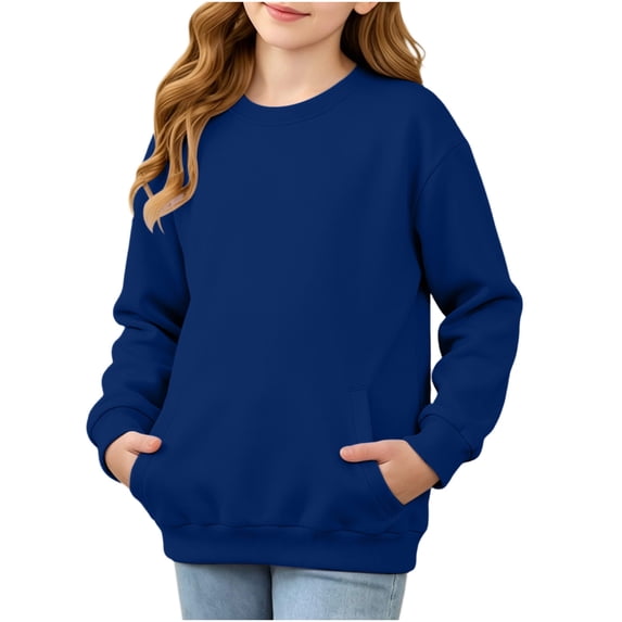Chiccall Casual Girls Crew Neck Sweatshirt Plain Tone Soft Comfortable Daily Walking Shopping Vacation Cute Pullover Sweatshirt for Kids