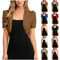 thumbnail image 1 of Chiccall Women's Solid Cropped Eyelet Knit Cardigan Puff Ruched Short Sleeve Open Front Lightweight Cover Up Jacket for Dress Wedding Evening, 1 of 5