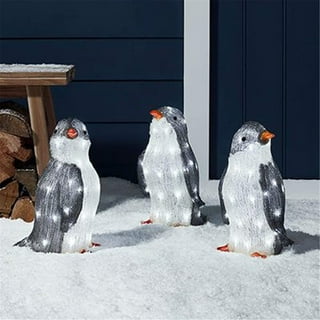 Northlight Set of 3 LED Lighted Penguins Building Snowman Outdoor Christmas Decoration 35