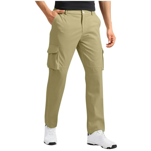 Chiccall Classic Cargo Pants for Men Solid Straight Leg Button Zipper Casual Cargo Pants Plus Size Stretch Multi-Pocket Trousers